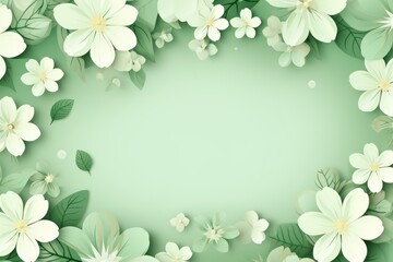 green pastel template of flower designs with leaves 