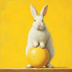 Fototapeta na wymiar Easter Bunny with eggs on yellow background