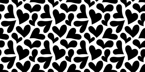Black and white love heart seamless pattern illustration. Cute romantic hearts background print. Valentine's day holiday backdrop texture, romantic wedding design.	