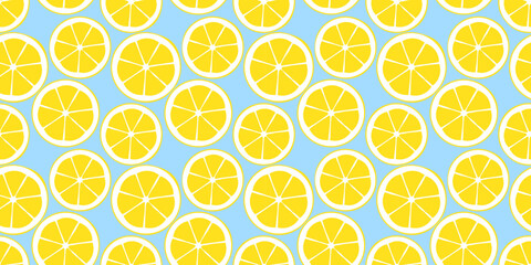 Lemon fruit circle slice seamless pattern illustration. Modern yellow cooking ingredient cartoon background. Fresh citrus cocktail or restaurant backdrop.