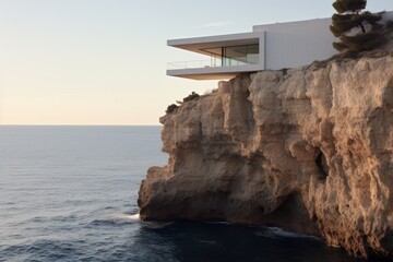 Experience the mesmerizing beauty of coastal living in this stunning cliffside residence with exceptional ocean views, A steep cliffside dwelling in the Mediterranean, AI Generated