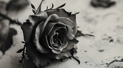 A mysterious black rose with thorns isolated on a white background for design layouts, - obrazy, fototapety, plakaty