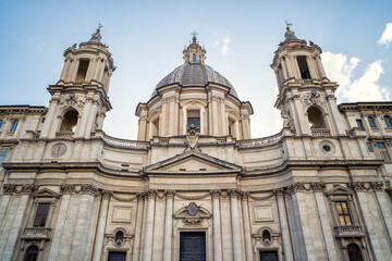 Fototapeta na wymiar Beautiful front facade of the church of Sant'Agnese in Agone at Piazza Navona, Rome, Italy