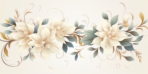 Fototapeta na wymiar Ivory pastel template of flower designs with leaves 