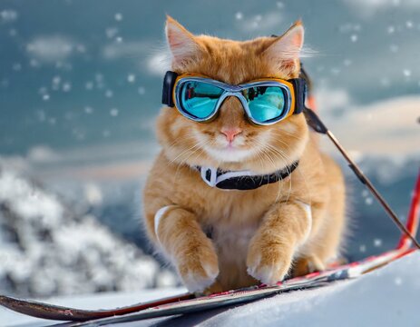 Ce chat aime les sports d'hiver