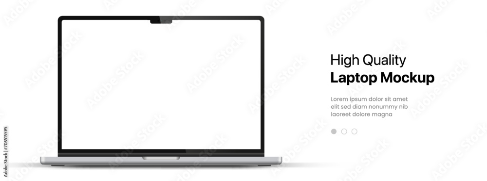 Poster Modern laptop mockup front view on white background. Notebook mockup device mockup for ui ux app and website presentation Stock Vector.