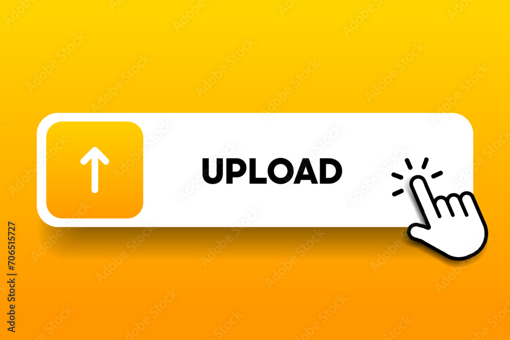 Fototapete 3D upload download button icon. Upload icon. Down arrow bottom side symbol. Click here button. Save cloud icon push button for UI UX, website, mobile application.