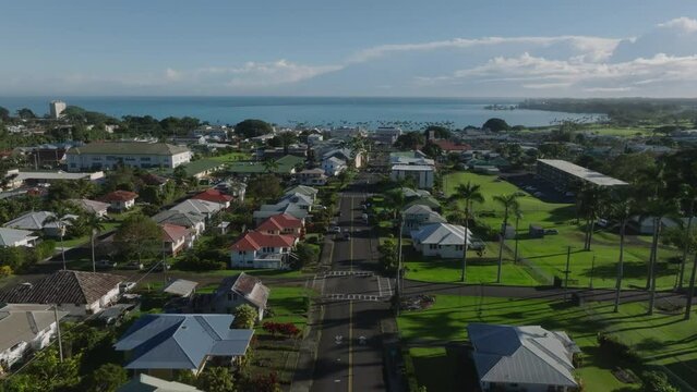 flying backwared over Haiti Street in Hilo Hawaii