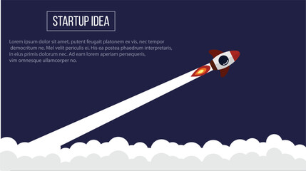 Startup Business Idea Presentation with Flying Rocket. Success and creativity concept vector © Eugen