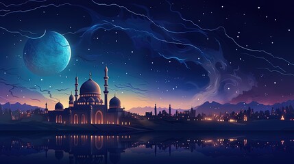 Moonlit Majesty: Mesmerizing Mosques in the Blessed Month of Ramadan - obrazy, fototapety, plakaty