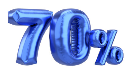 Seventy percent. 70% balloon text. 3D illustration.