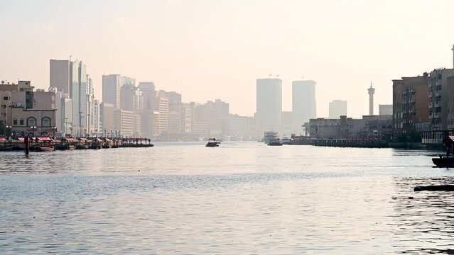 4K Footage of Dubai Water Taxi in Morning Time