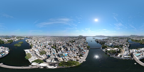 Udaipur City Aerial view, spherical panorama HDR, VR 360