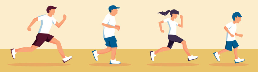 Fototapeta premium set of vectors of people of different ages running
