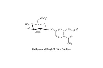 Molecular structure diagram of Methylumbelliferyl-GlcNAc−6-sulfate white Scientific vector illustration.