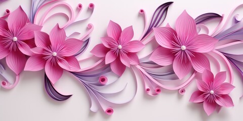 Magenta pastel template of flower designs with leaves