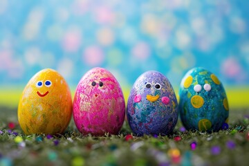 Fototapeta premium Cute colored easter eggs. Happy Easter