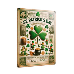 Vintage St. Patrick's Day Poster,St patrick's day, Png ,3D style and isolated on a transparent background