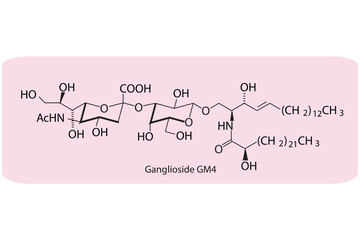 Molecular structure diagram of Ganglioside GM4 pink Scientific vector illustration.