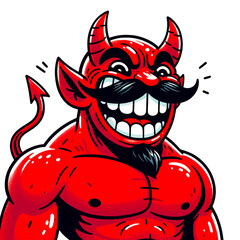 Red Devil Cartoon Illustration with Bold Lines, PNG Transparent Background