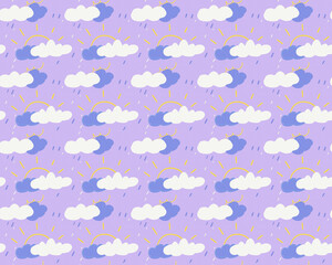 Sky with sun and clouds in purple and blue colors. Children's room inspiration