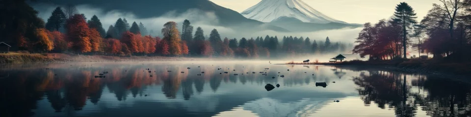 Selbstklebende Fototapeten autumn season and fuji mountain © pector