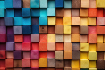 A captivating background composed of multi-colored wooden blocks, aligning to form a spectrum that's perfect for diverse and creative projects.