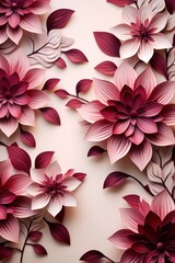 Maroon pastel template of flower designs with leaves
