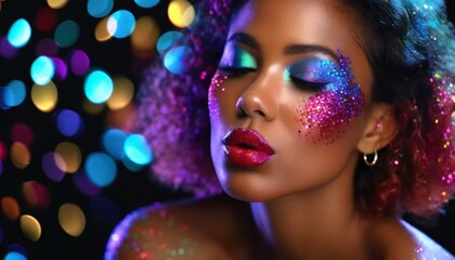 Naklejka premium portrait of a festive colorful woman face sending a kiss