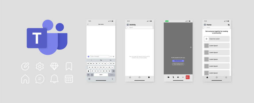 Microsoft Teams interface template. Interface mockup template. Microsoft Teams Page Mockup. Isolated background. Editorial mockup of Microsoft Teams interface. Vector illustration