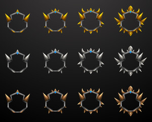 Game Avatar GUI Frames Set with Gold, Silver and Bronze for Fantasy Game UI Designs