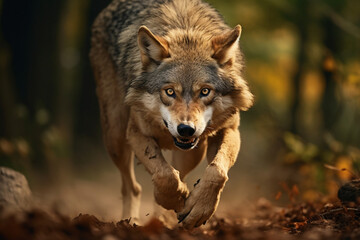 Gray wolf canis lupus in the wild