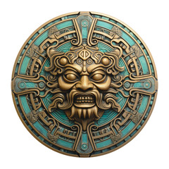 Fototapeta premium Ethnic round metal medallion with mask image. Isolated on a transparent background.