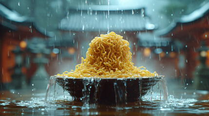 An image of a noodle recreation of a famous painting or artwork. - obrazy, fototapety, plakaty
