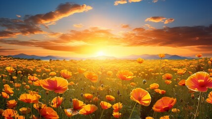Autumn Marigold Field with Butterflies - AI Generated
