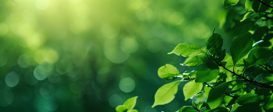 Fresh and beautiful leaves and branches on the hazy background of a bright forest. importance of sustainable environmental conservation. resource recycling. renewable energy. generative AI