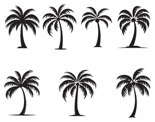 Coconut tree icon set. Flat style black on white vector illustration.