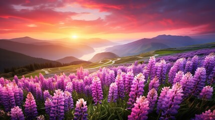 Fototapeta premium Springtime Hyacinth Hillside Bliss - AI Generated