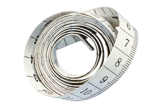 White centimeter measuring tape isolated on transparent background.