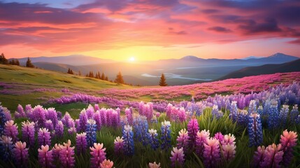 Springtime Hyacinth Hillside Bliss - AI Generated