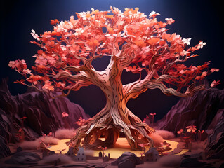 The Magic and Mysterious Fantasy Tree of Life Origami Style AI Artwork