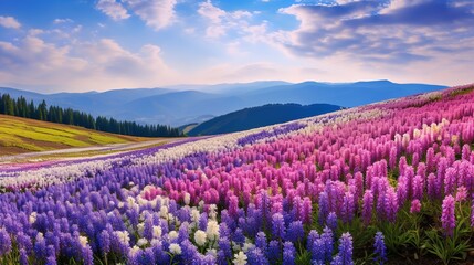 Springtime Hyacinth Hillside Bliss - AI Generated