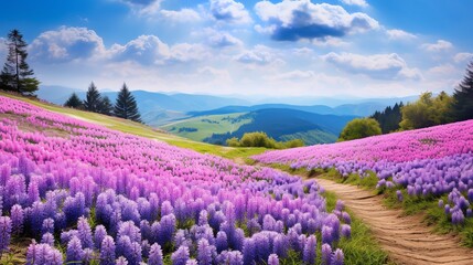 Fototapeta premium Springtime Hyacinth Hillside Bliss - AI Generated
