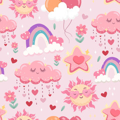 cute seamless pattern elements in valentine's day. Vector illustration.
