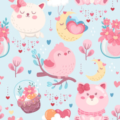 cute seamless pattern elements in valentine's day. Vector illustration.