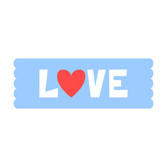 Love word lettering with heart. The romantic phrase, saying, quote for printing. Valentine's Day sticker illustration design