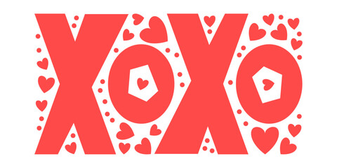 Xoxo lettering with hearts and dots. The romantic phrase, saying, quote for printing. Valentine's Day sticker illustration design