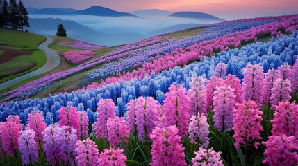 Obraz premium Springtime Hyacinth Hillside Bliss - AI Generated