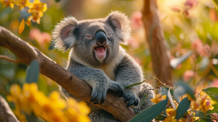 Fototapeta premium An image of a laughing koala, rendered in soothing pastel shades.
