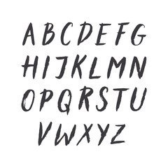 Hand drawn scribble alphabet vector ink letters collection. Dry brush texture.